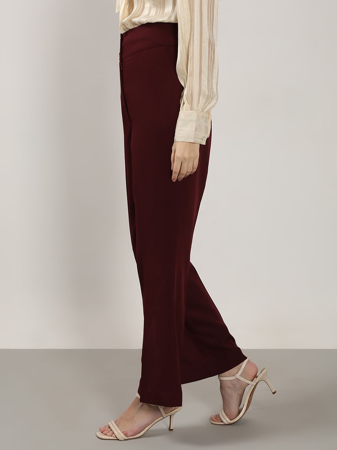 Maroon High Rise Wide Leg Pants
