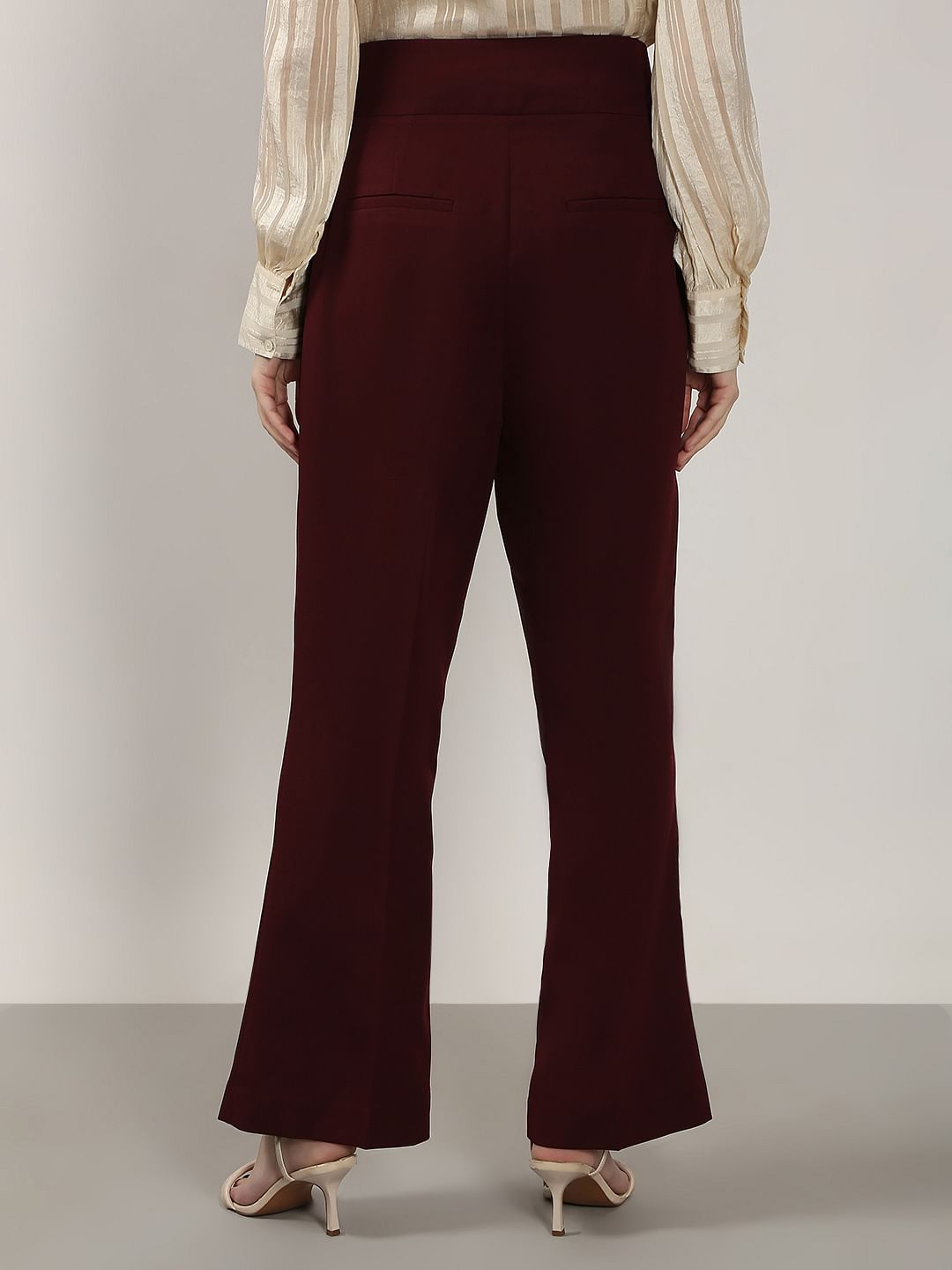 Maroon High Rise Wide Leg Pants