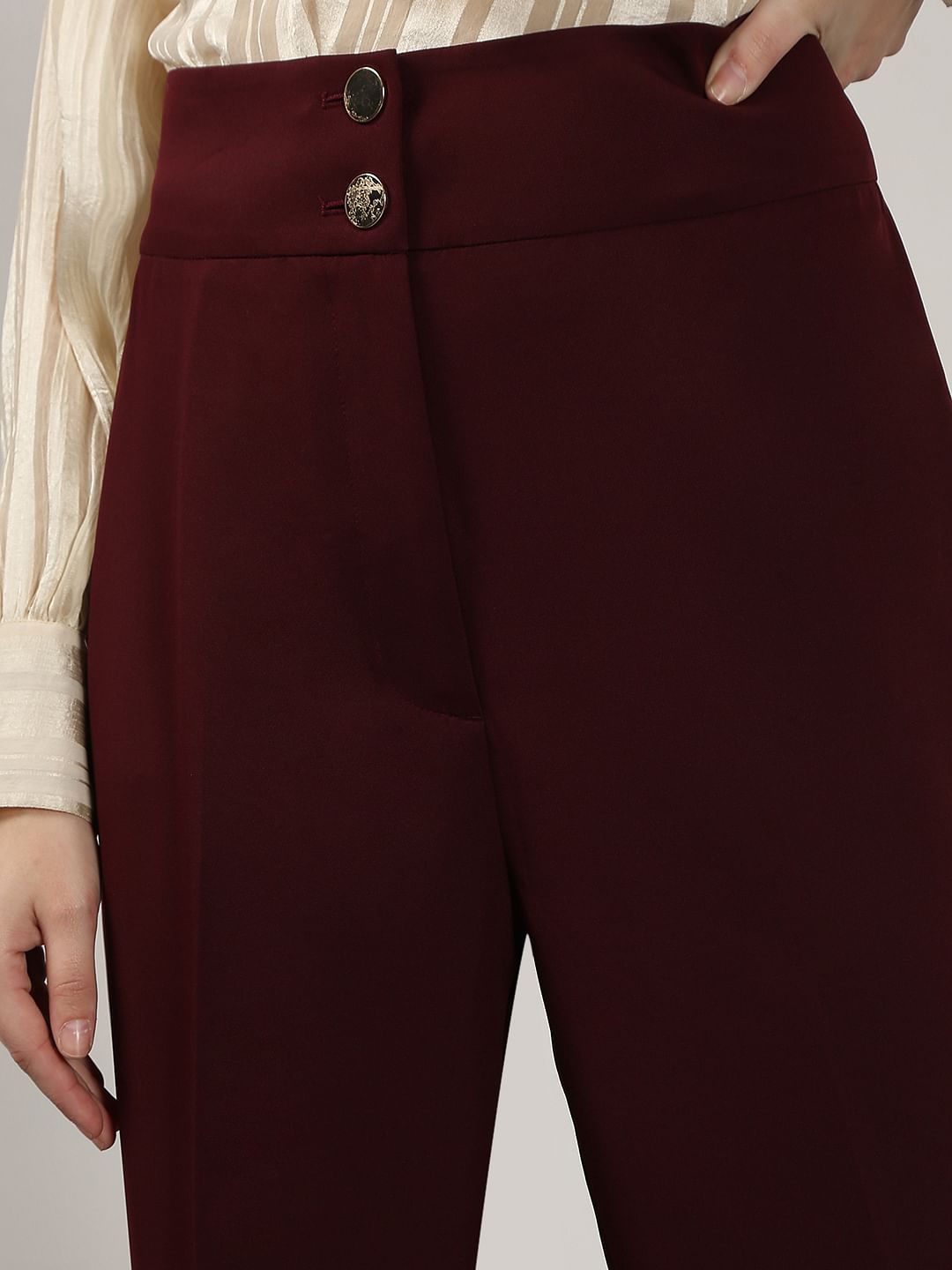 Maroon High Rise Wide Leg Pants