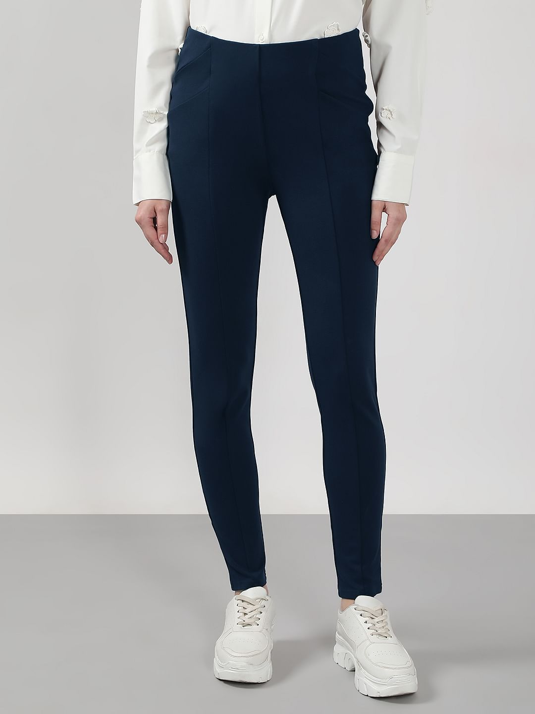 Navy Blue High Rise Fitted Jeggings