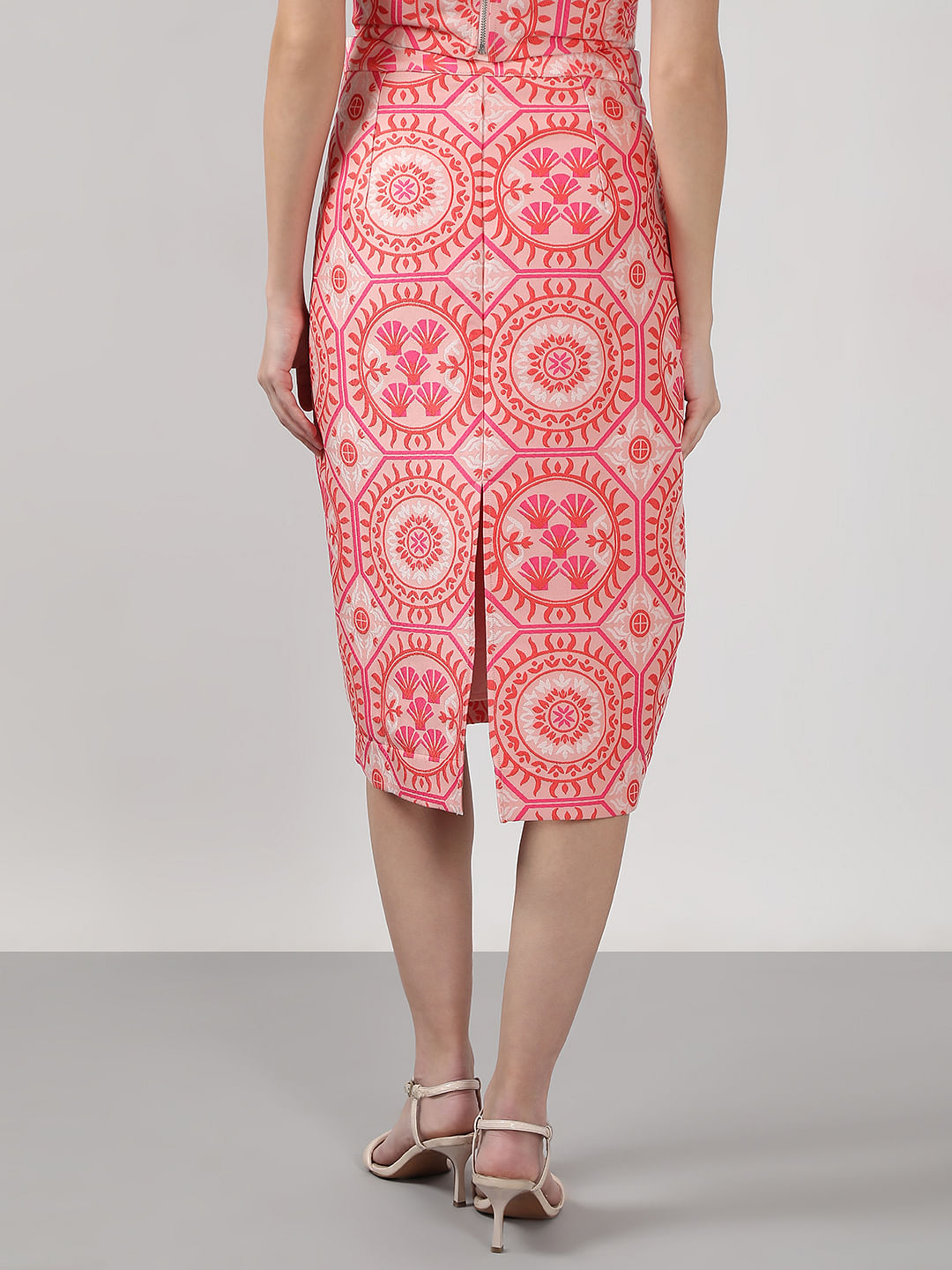 Pink Printed Co-Ord Set Pencil Skirt