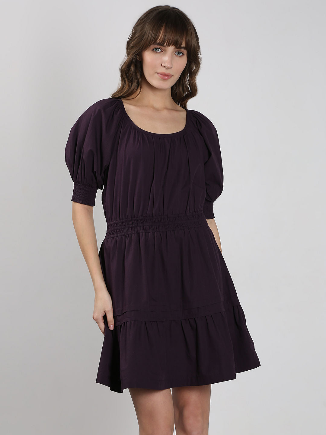 Purple Flared Short Cotton Dress