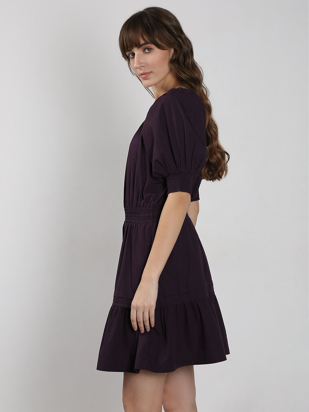 Purple Flared Short Cotton Dress