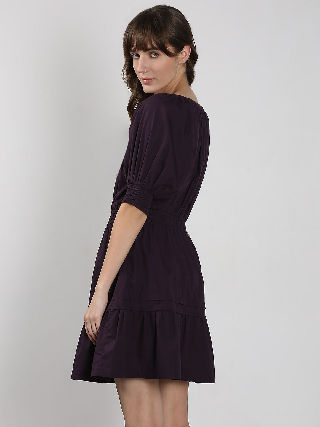 Purple Flared Short Cotton Dress