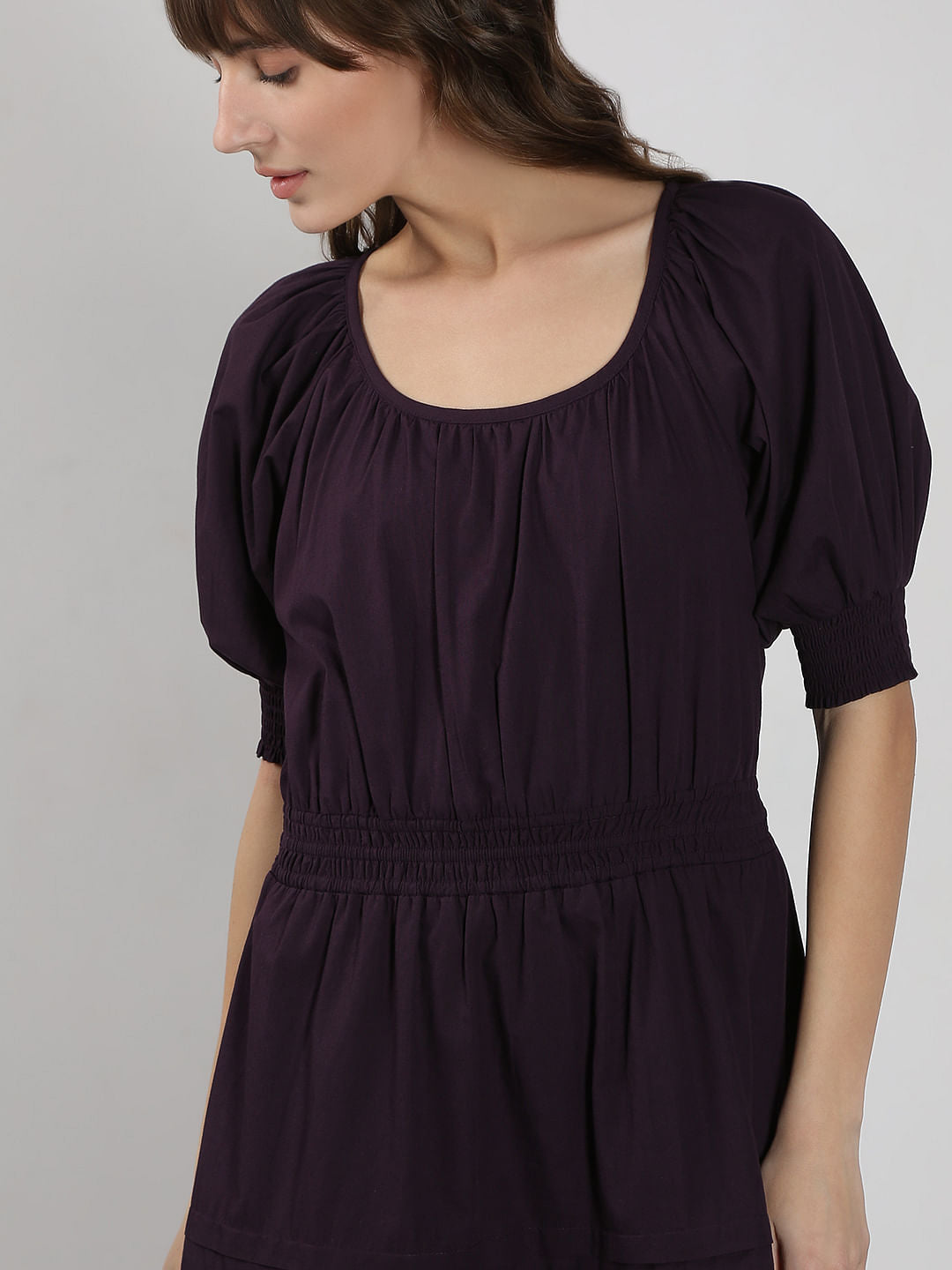 Purple Flared Short Cotton Dress