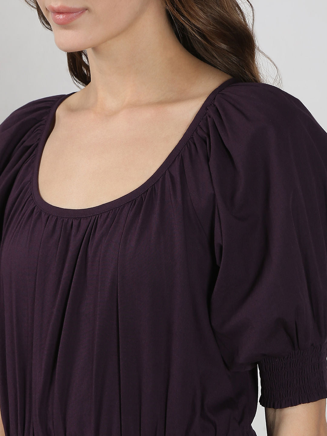 Purple Flared Short Cotton Dress