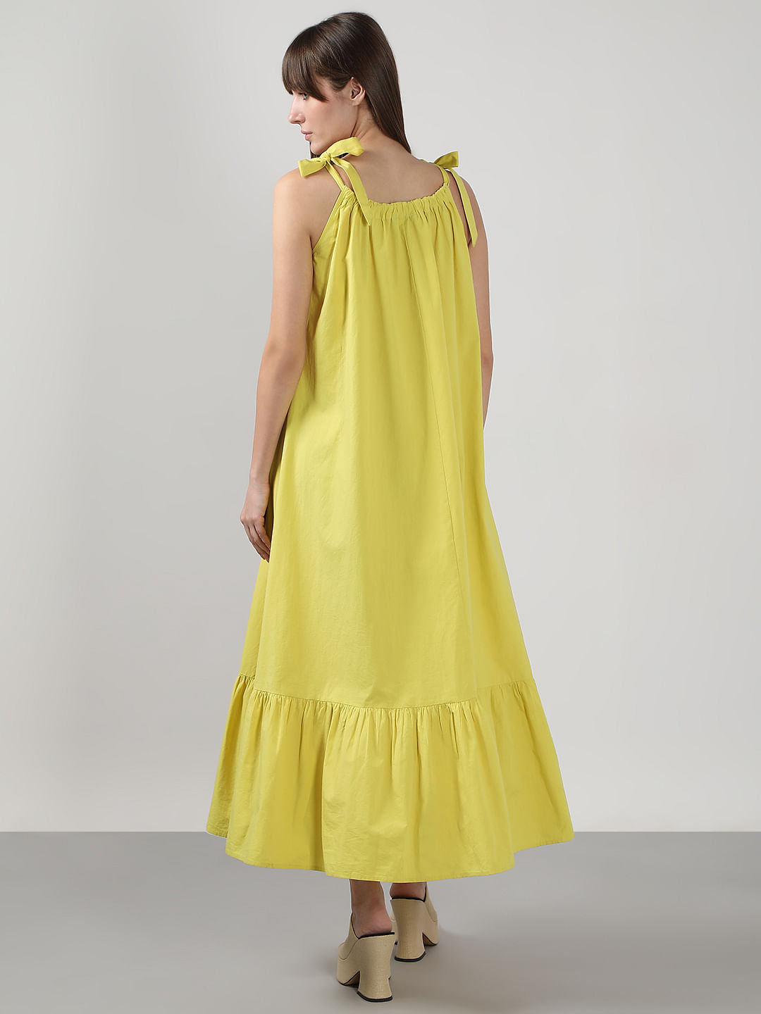 Yellow Flared Cotton Long Dress