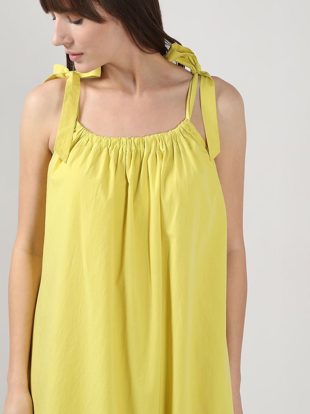 Yellow Flared Cotton Long Dress