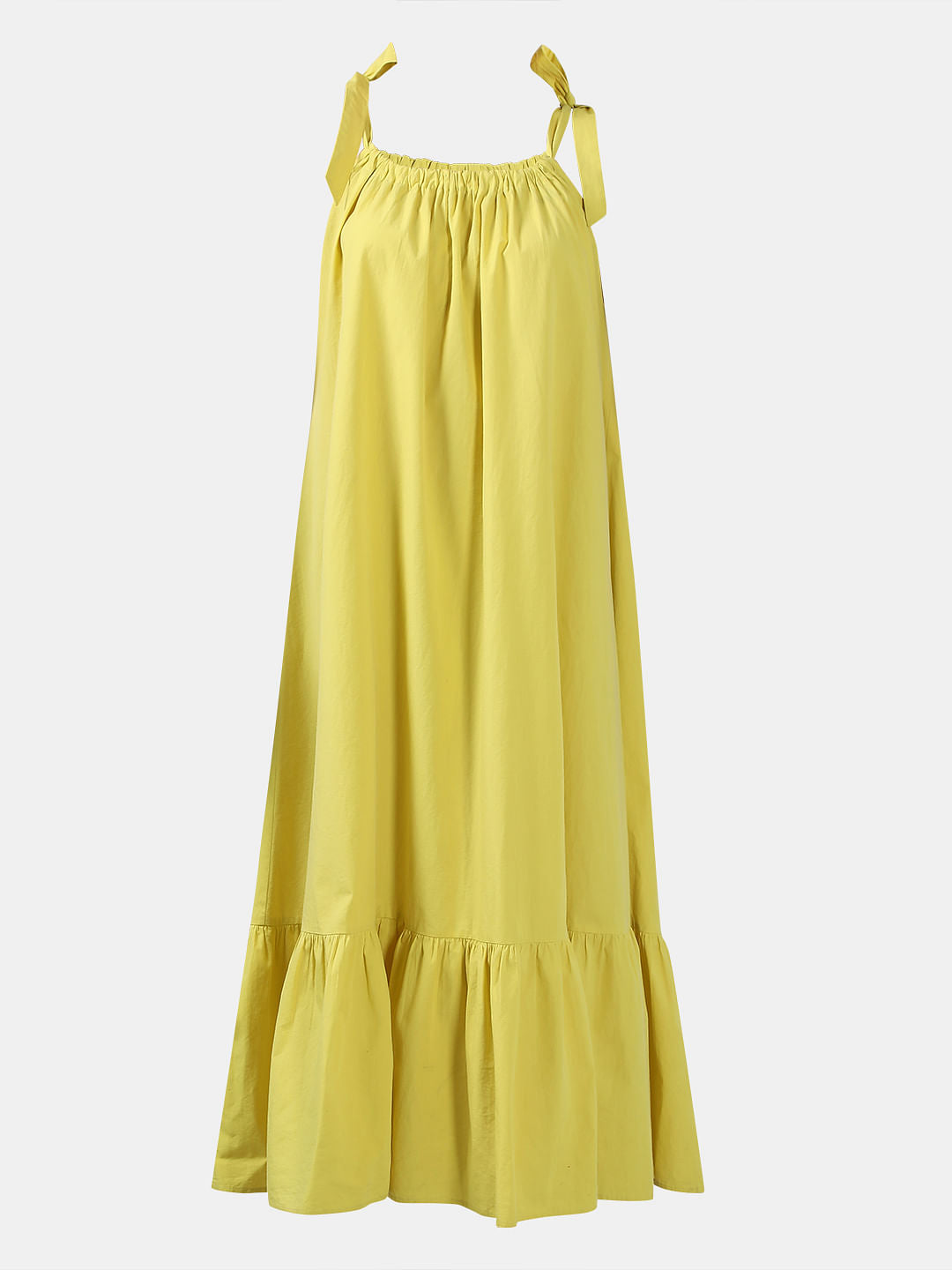 Yellow Flared Cotton Long Dress