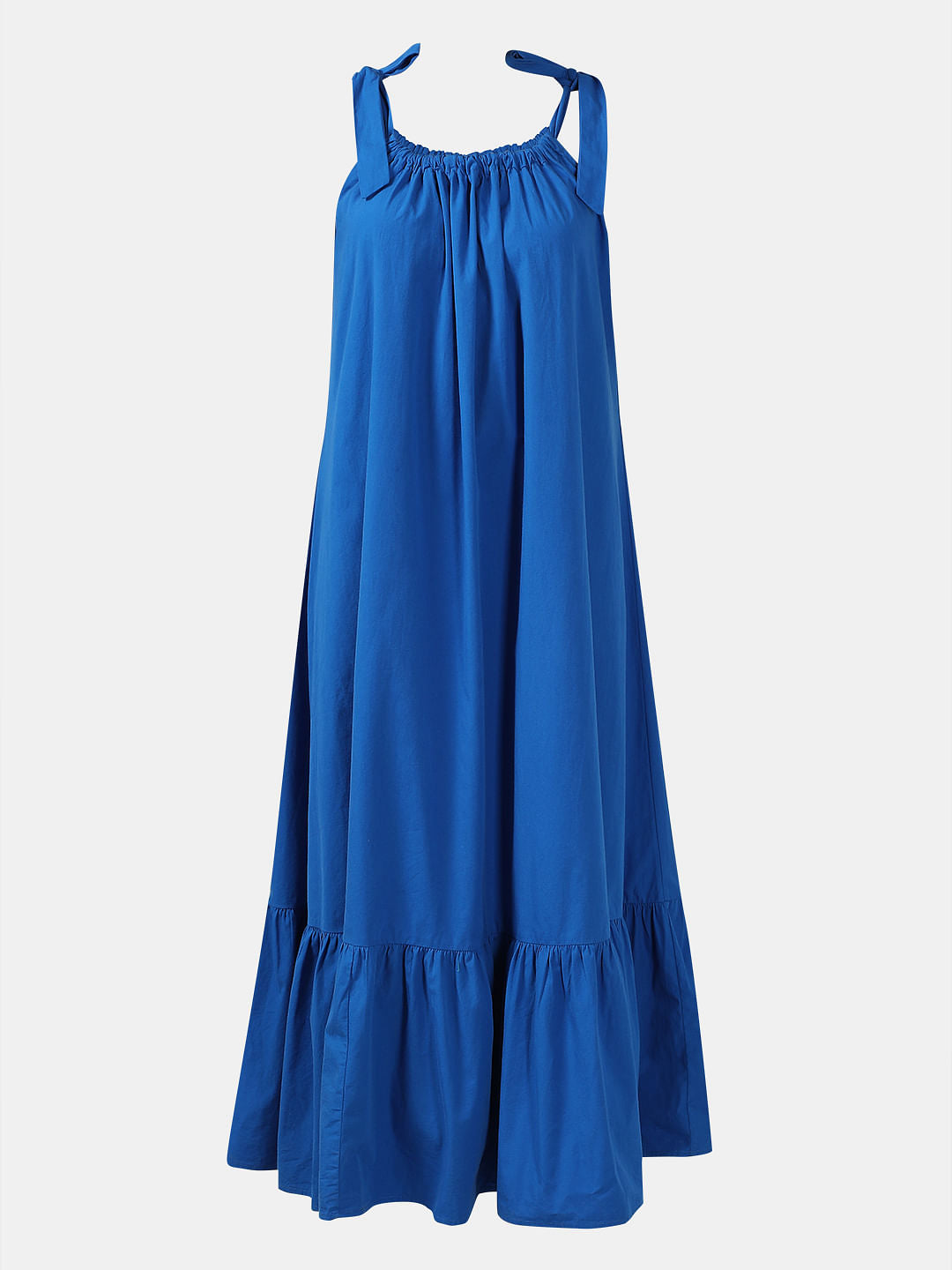 Blue Flared Cotton Long Dress