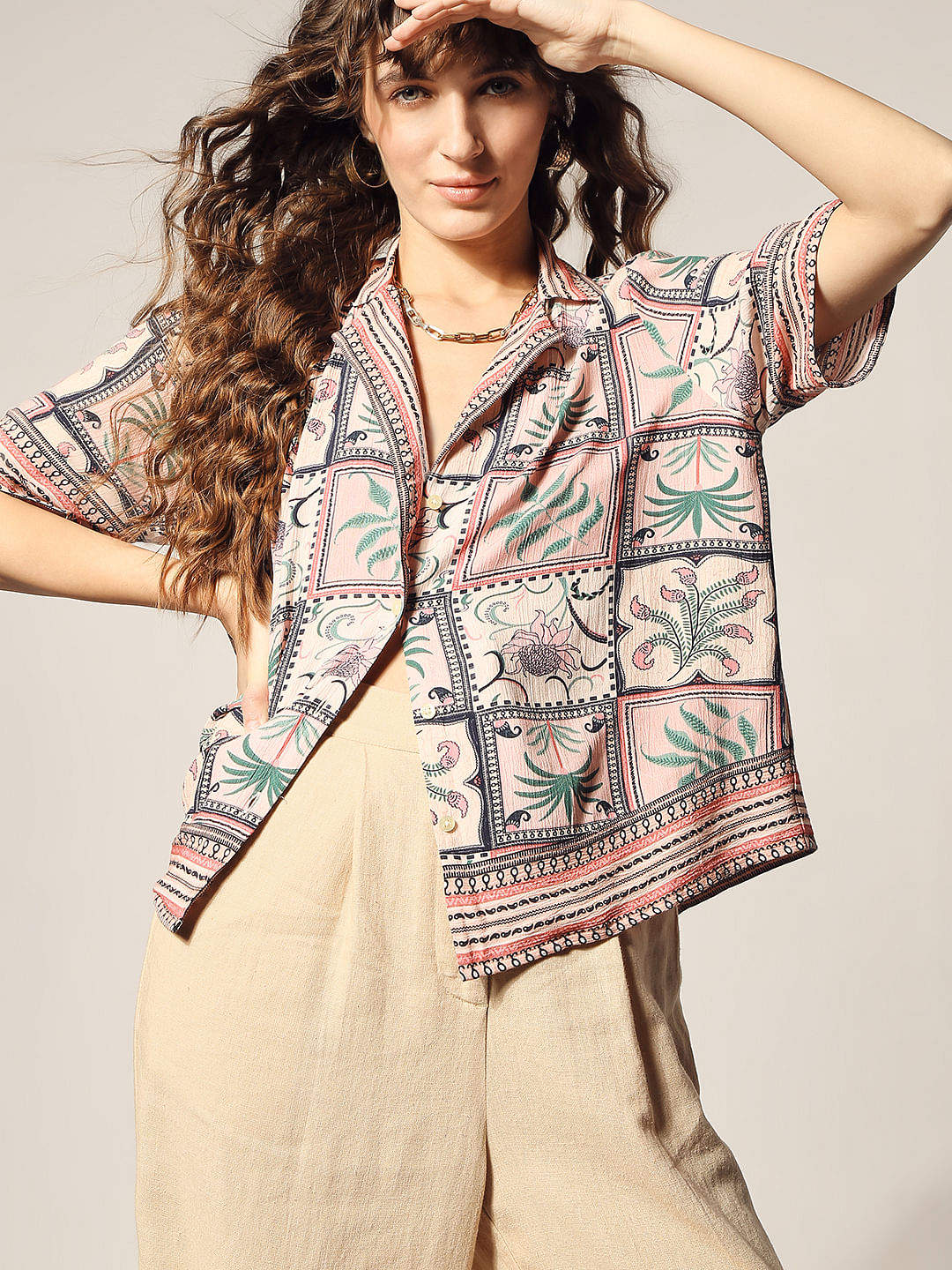 Pink Printed Short Sleeves Shirt