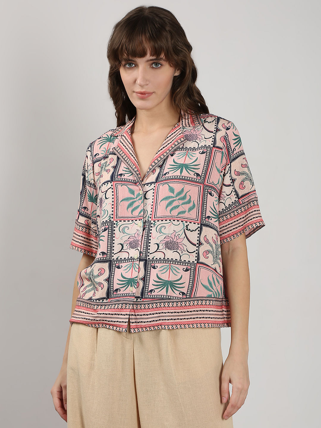 Pink Printed Short Sleeves Shirt