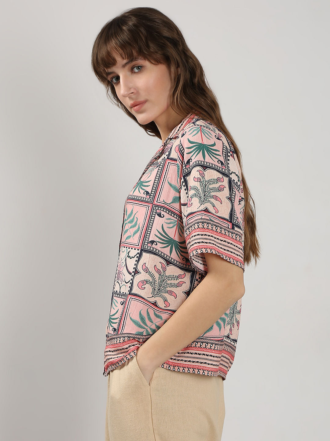 Pink Printed Short Sleeves Shirt