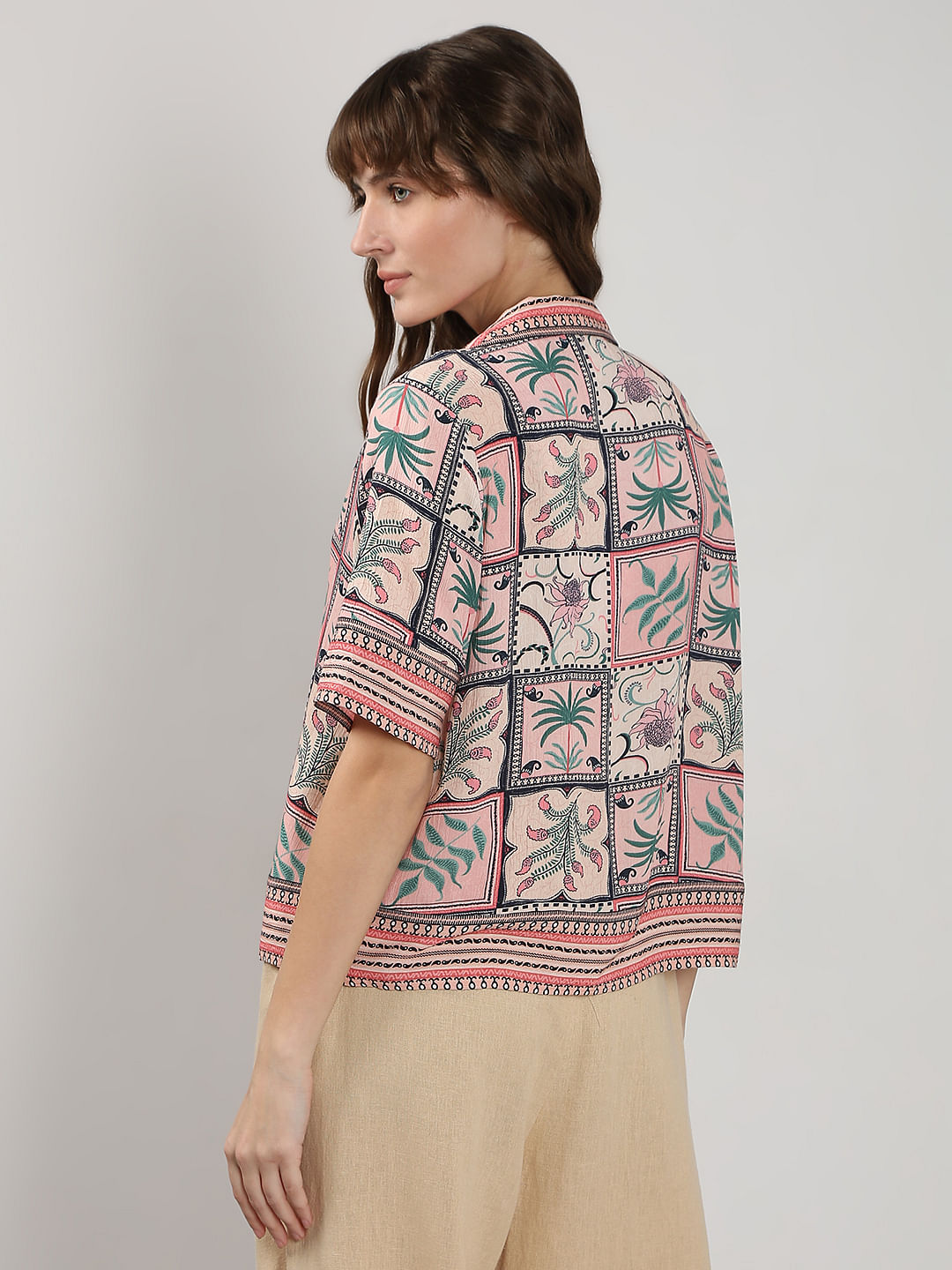 Pink Printed Short Sleeves Shirt