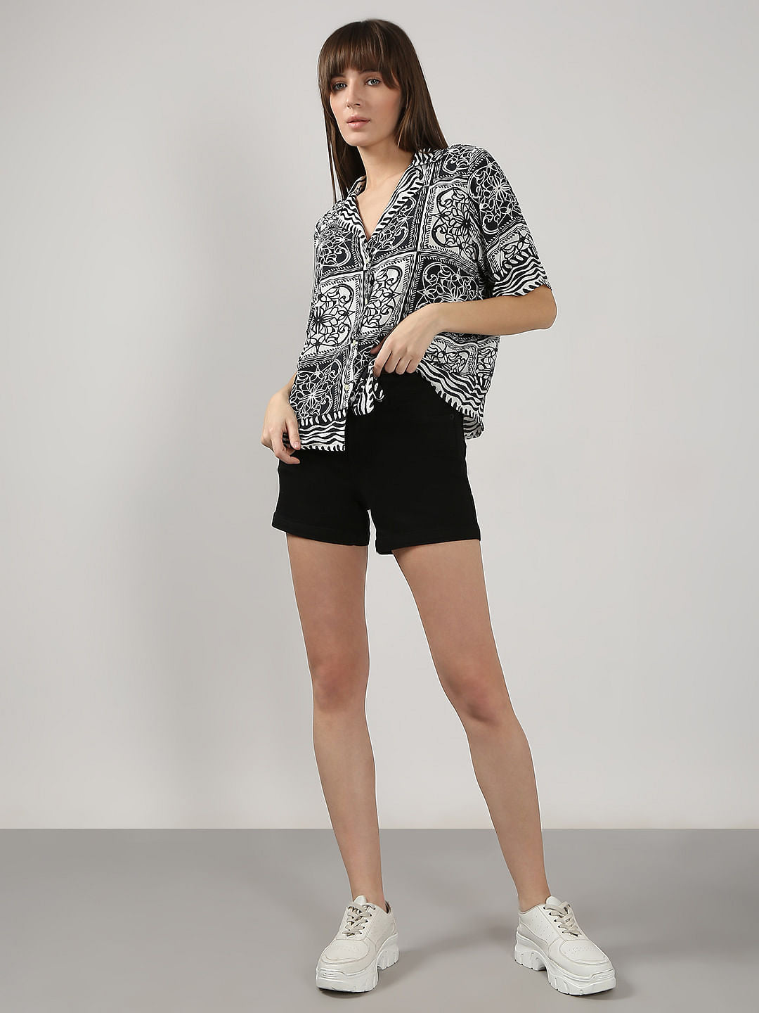 Black & White Printed Short Sleeves Shirt