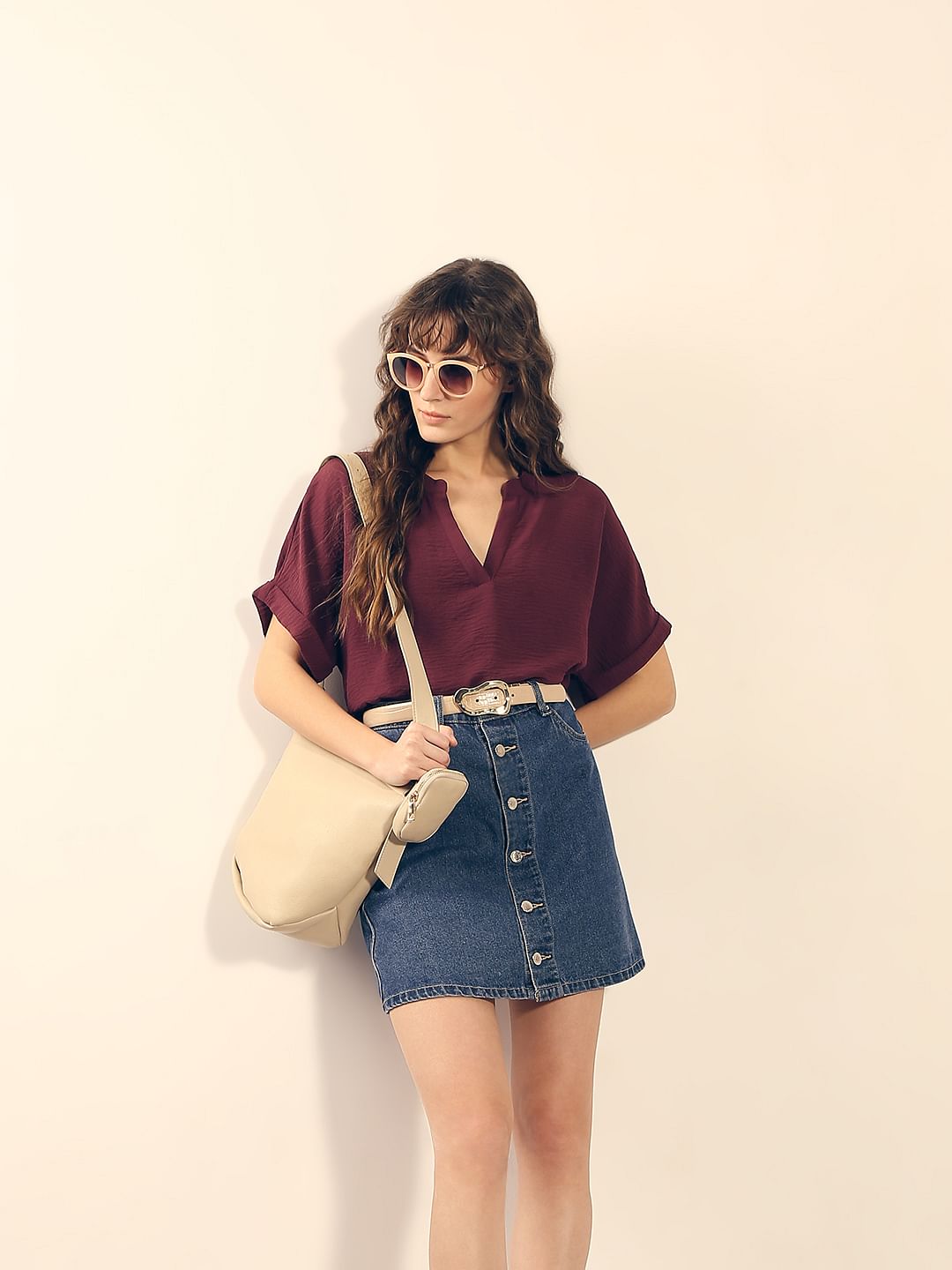 Maroon V-Neck Top