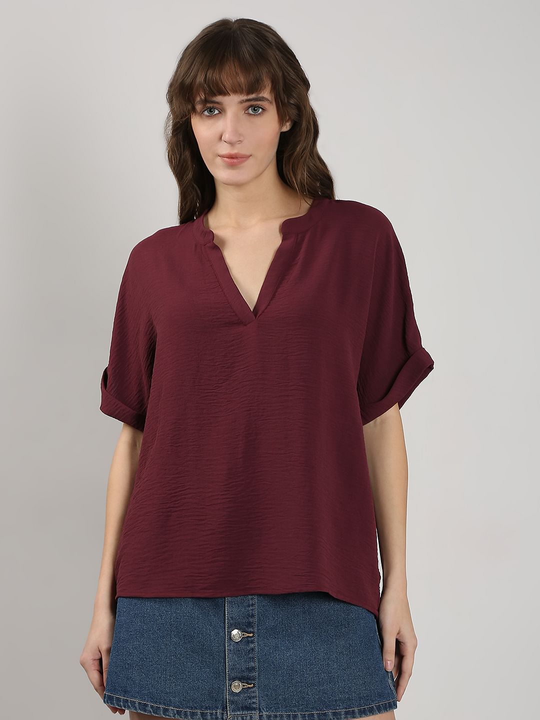 Maroon V-Neck Top