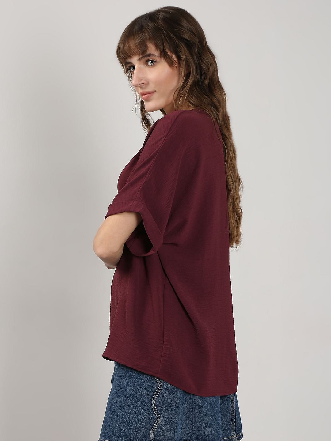 Maroon V-Neck Top