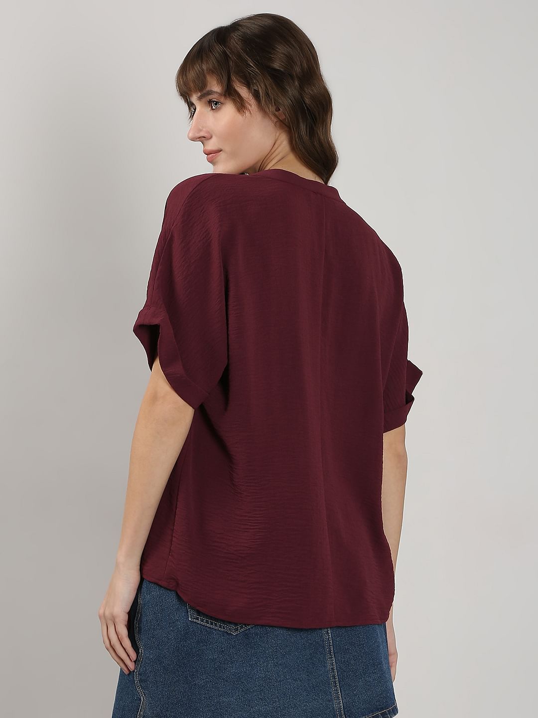 Maroon V-Neck Top