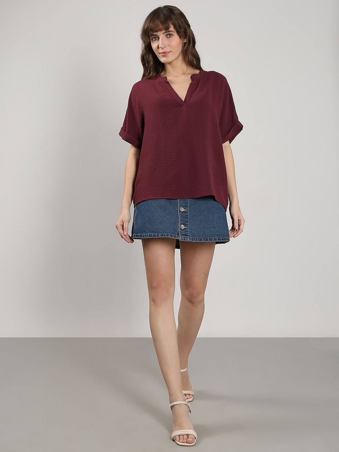Maroon V-Neck Top