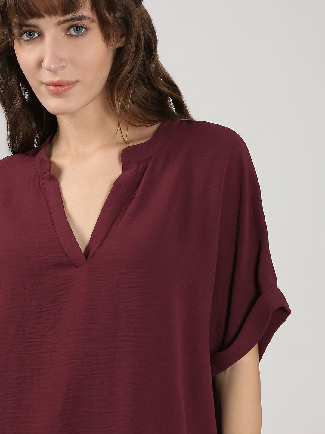 Maroon V-Neck Top