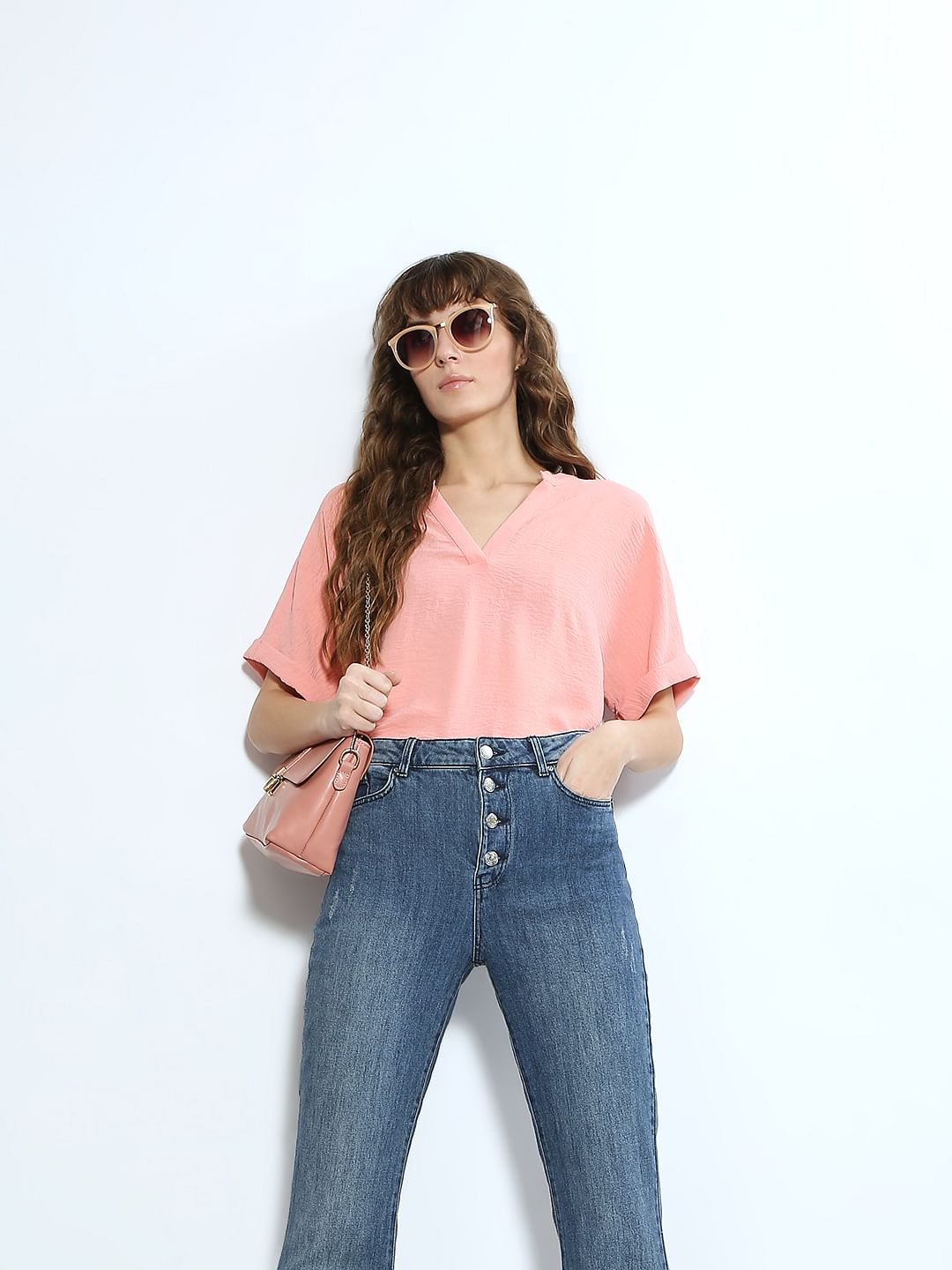 Light Pink V Neck Top