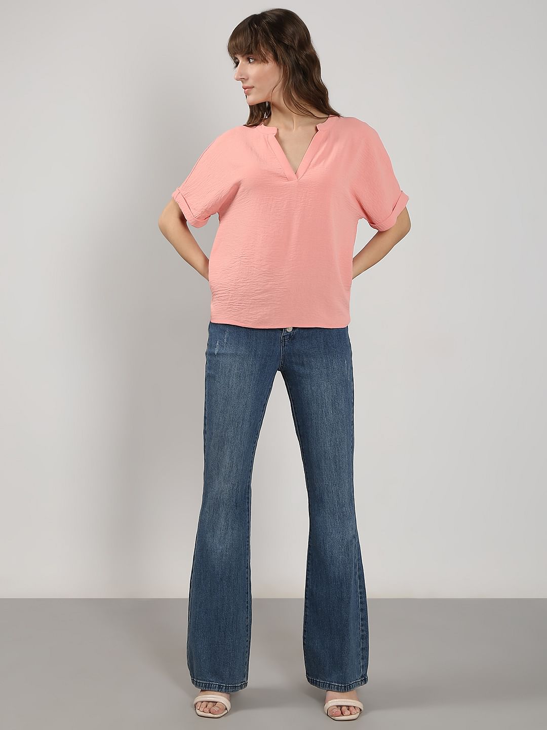 Light Pink V Neck Top