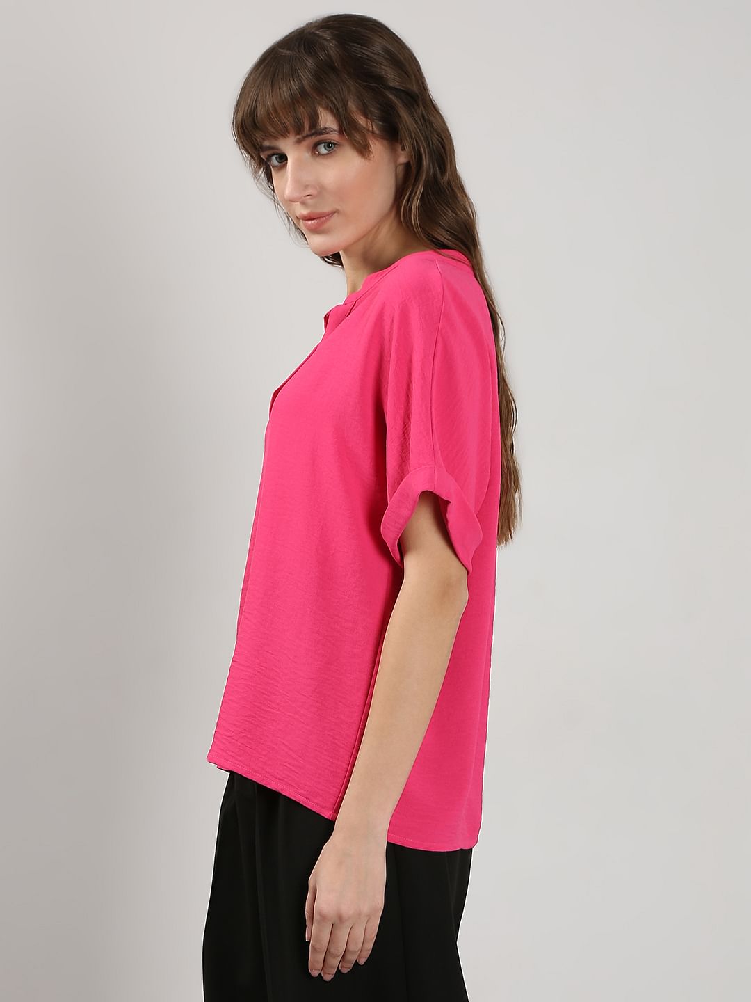 Dark Pink V Neck Top
