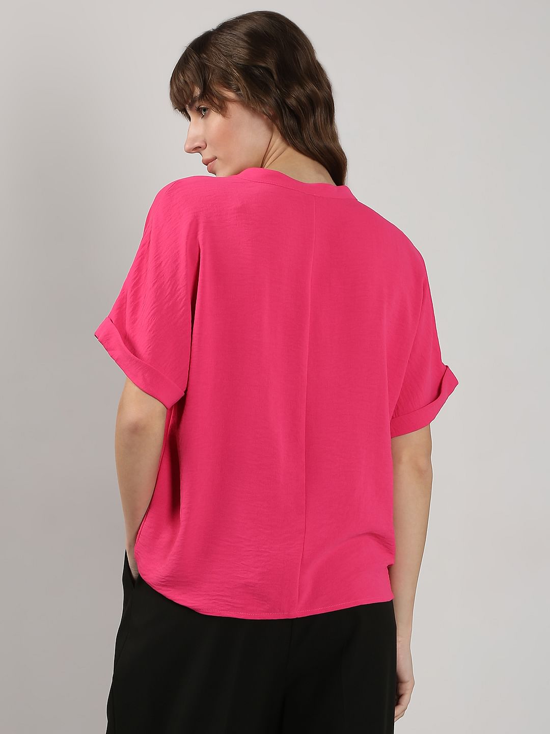 Dark Pink V Neck Top