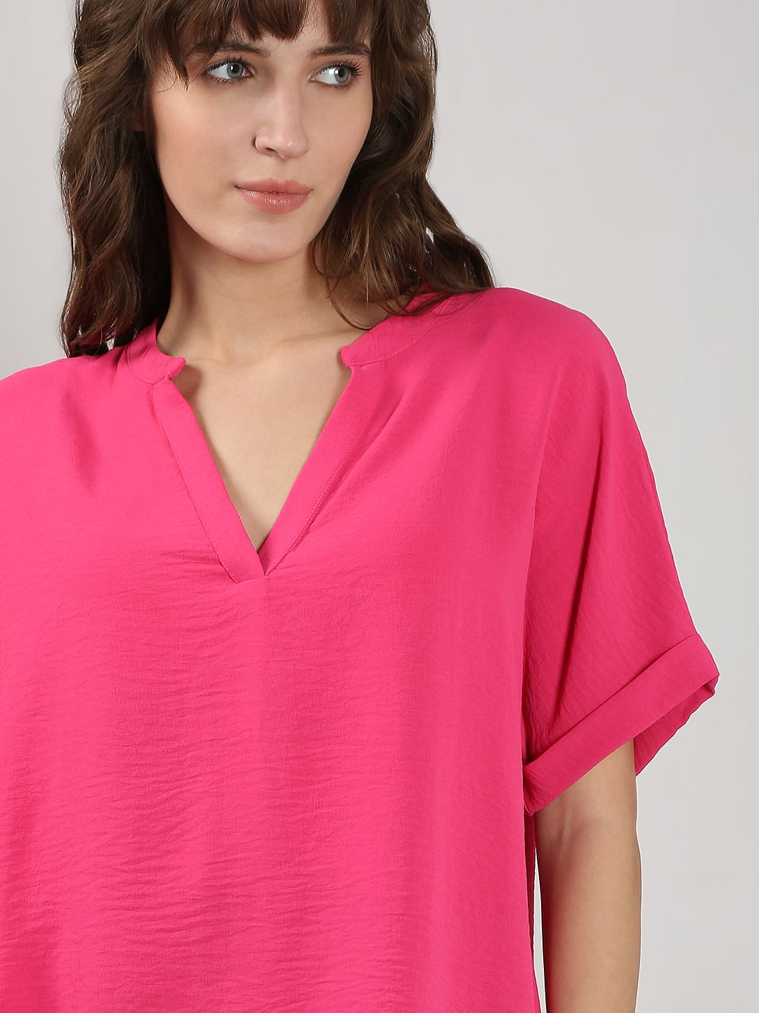 Dark Pink V Neck Top