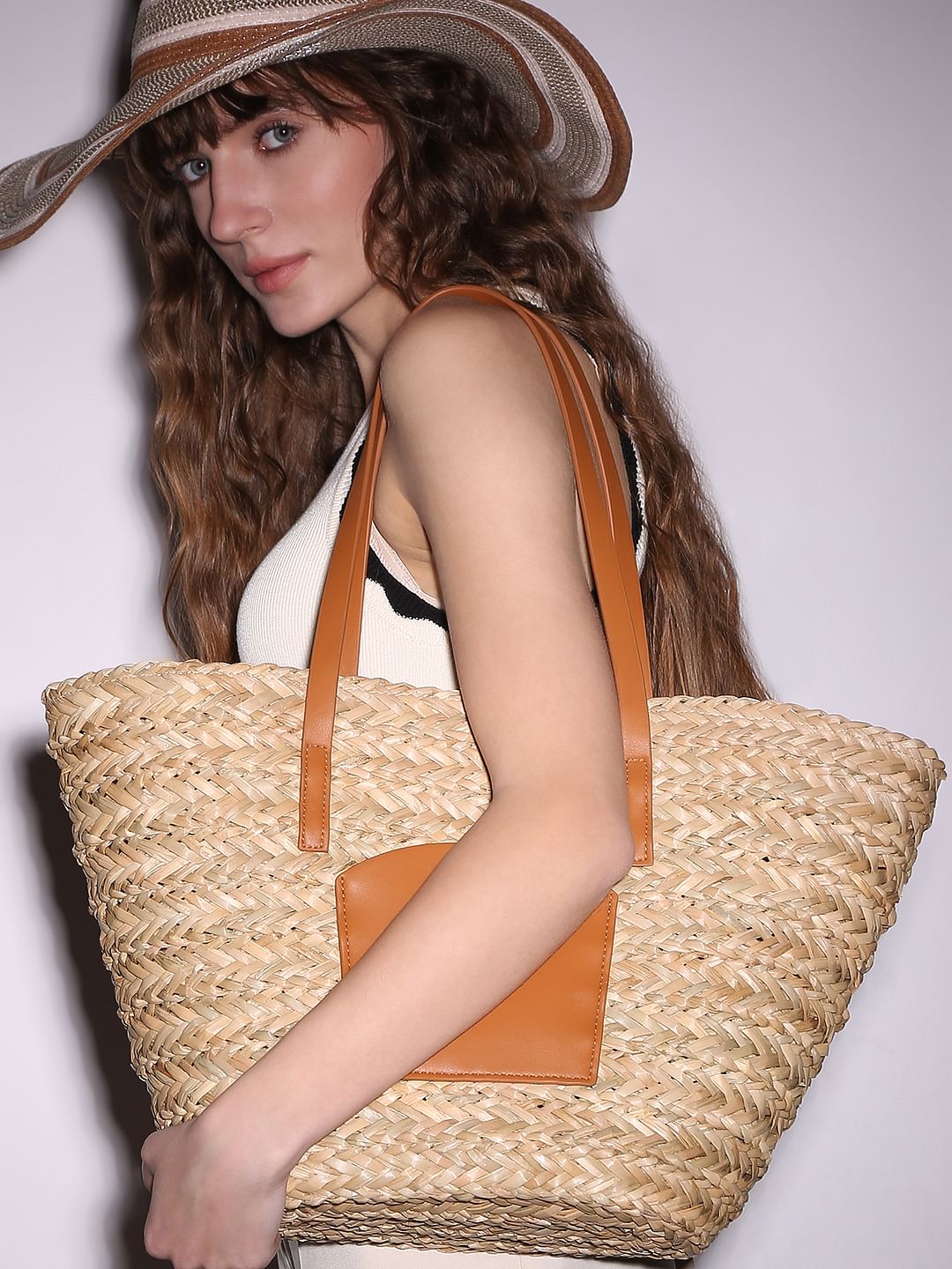 Beige Jute Tote Bag