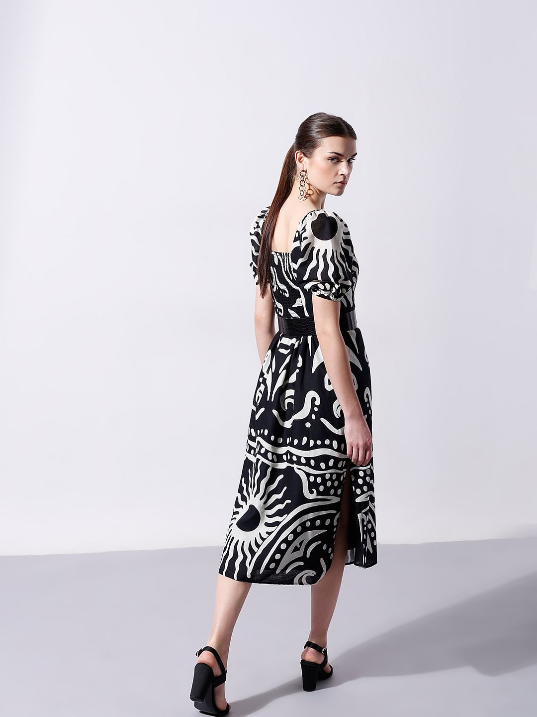 Black & White Printed Midi Dress