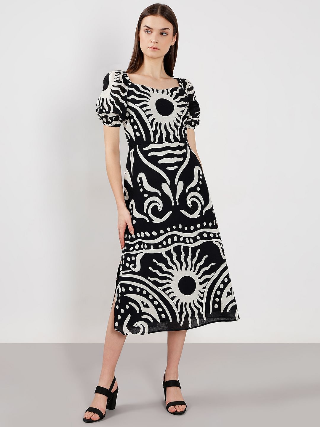 Black & White Printed Midi Dress