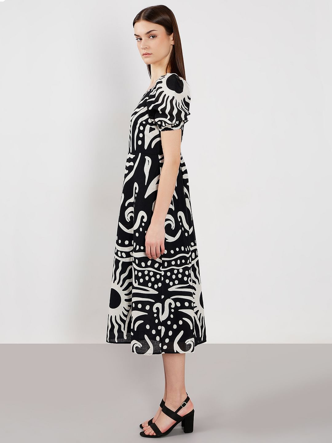 Black & White Printed Midi Dress