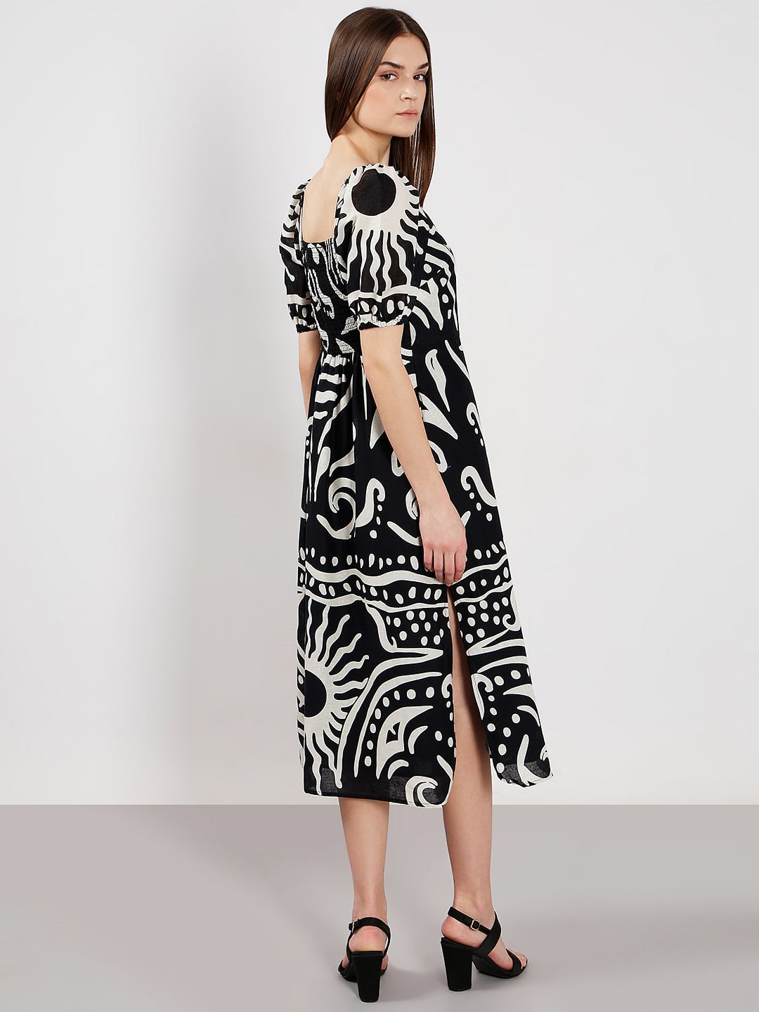 Black & White Printed Midi Dress