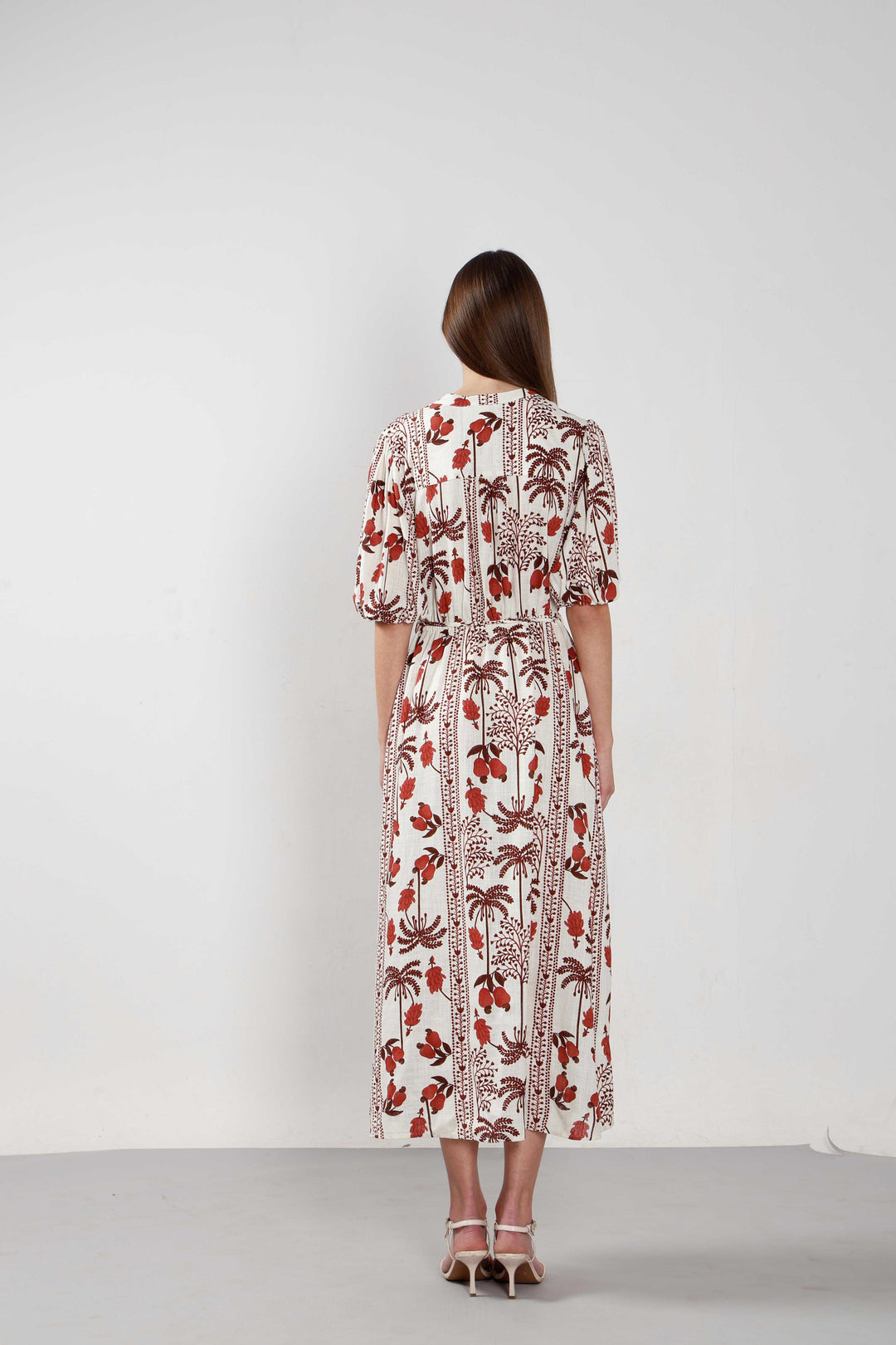 Vero Moda Ecru Printed Midi Dress