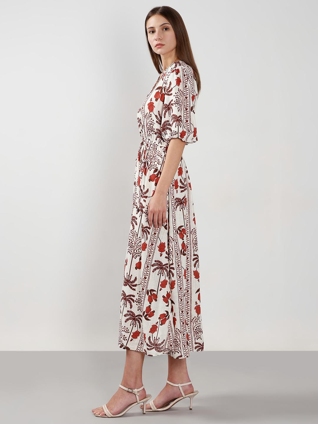Vero Moda Ecru Printed Midi Dress