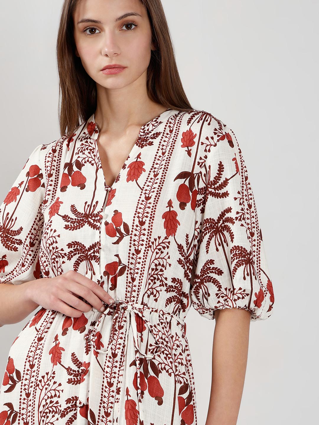 Vero Moda Ecru Printed Midi Dress