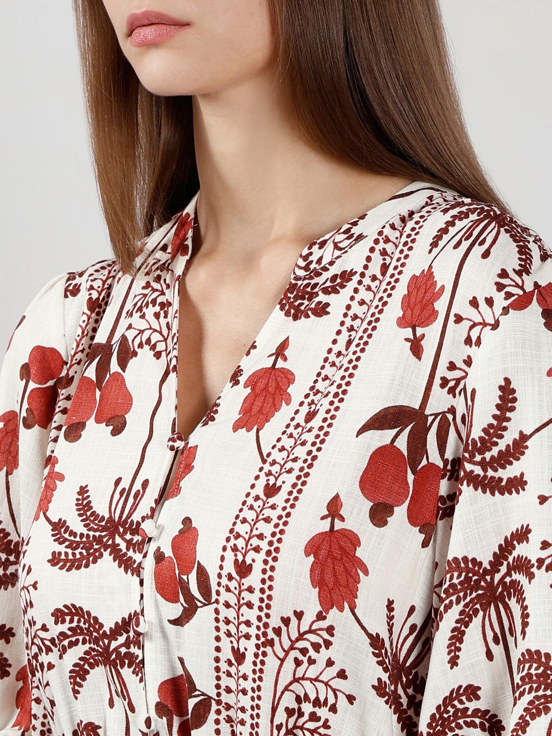 Vero Moda Ecru Printed Midi Dress