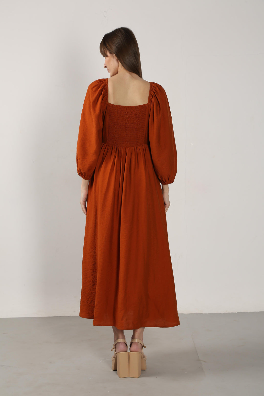 Vero Moda Rust Square Neck Midaxi Dress
