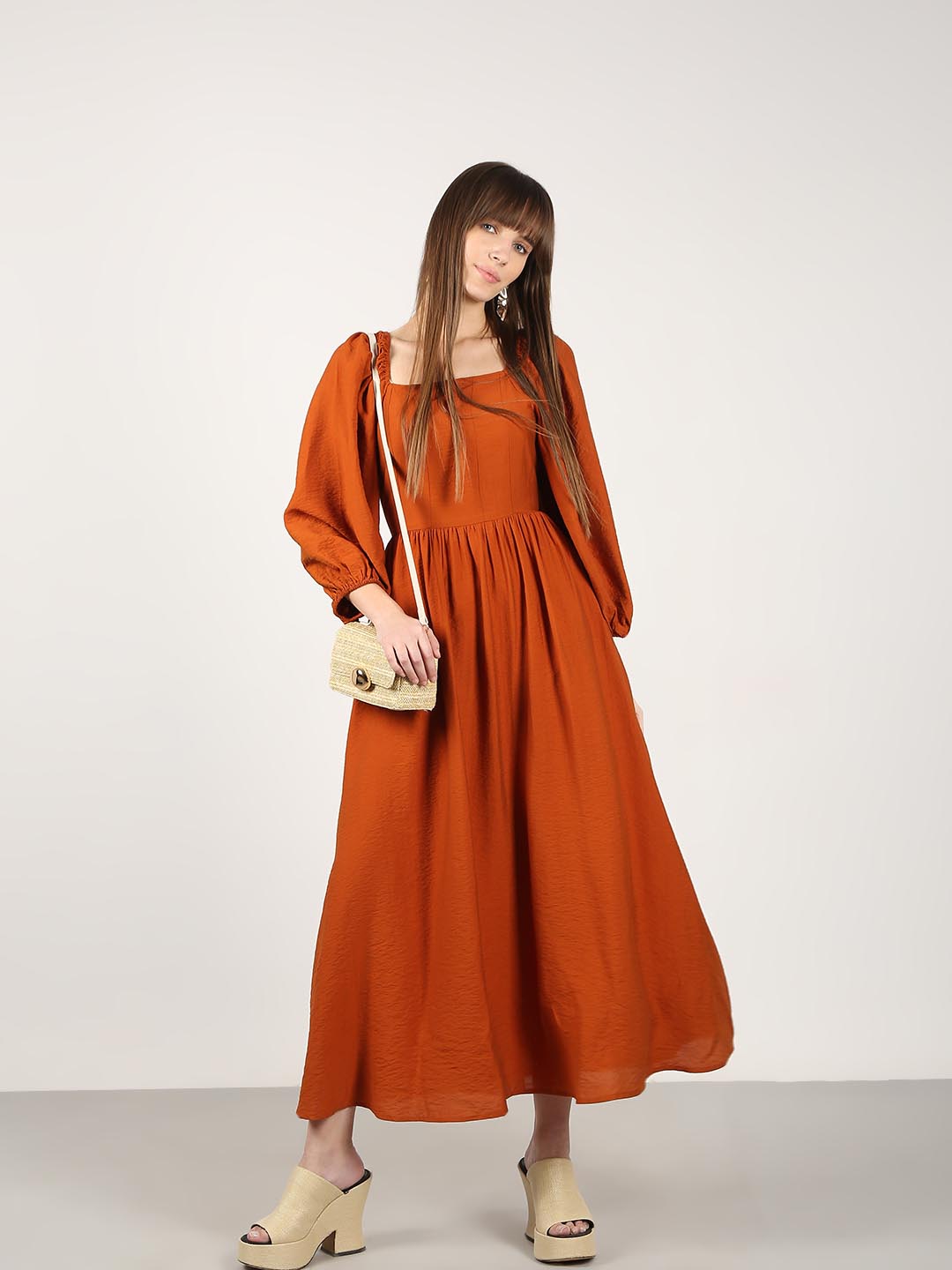 Vero Moda Rust Square Neck Midaxi Dress