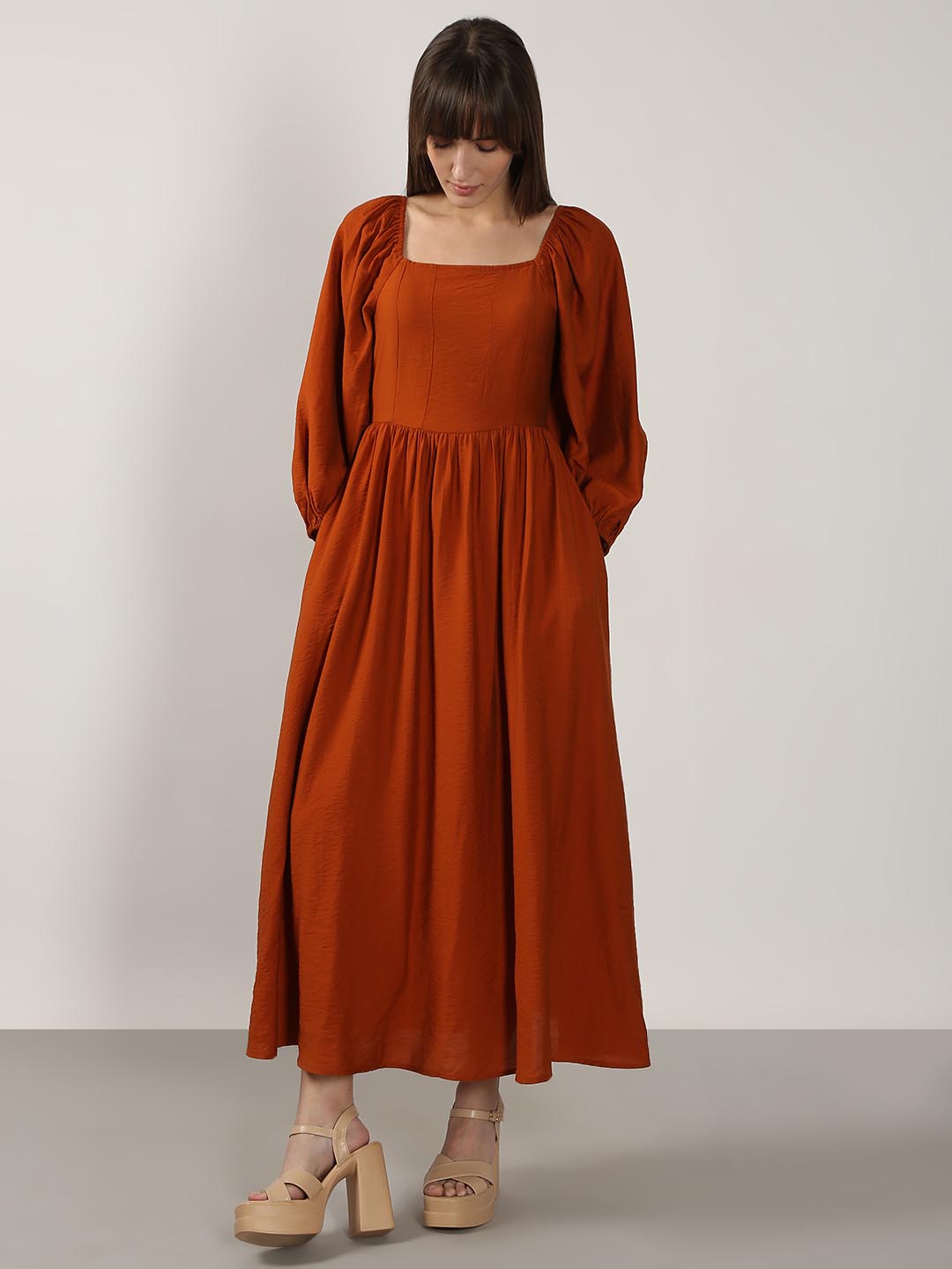 Vero Moda Rust Square Neck Midaxi Dress