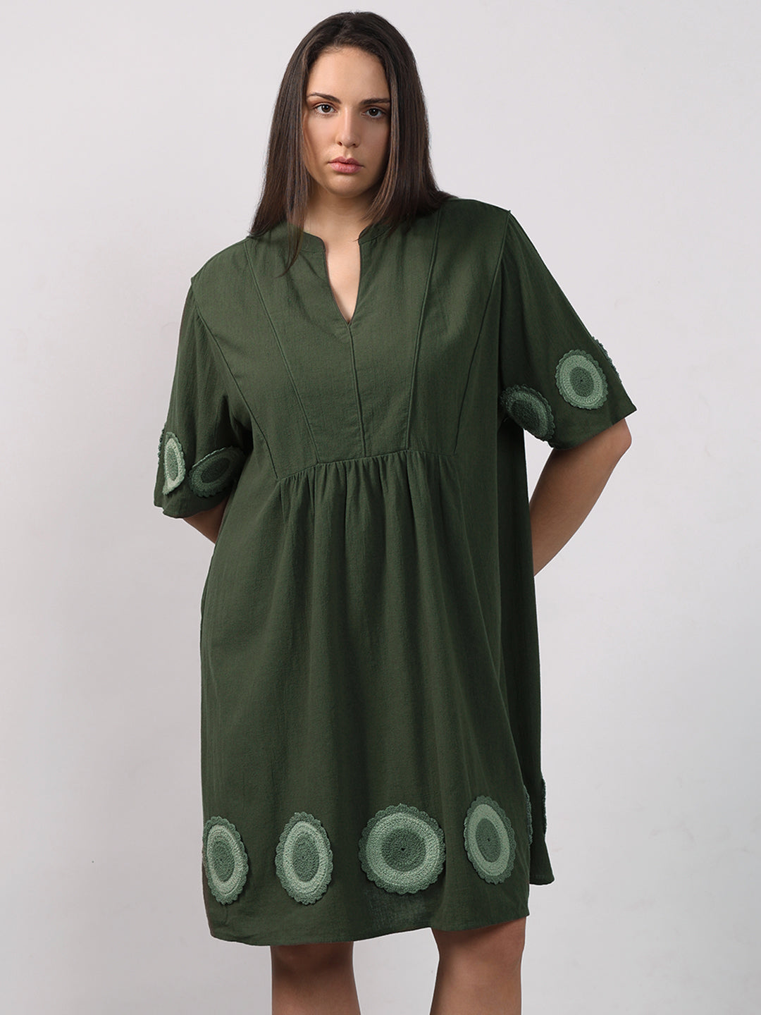 VERO MODA CURVE Dark Green Crochet Patch Detail Dress