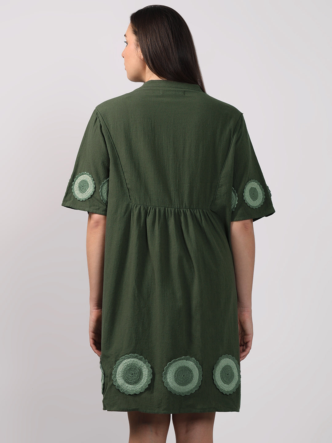 VERO MODA CURVE Dark Green Crochet Patch Detail Dress