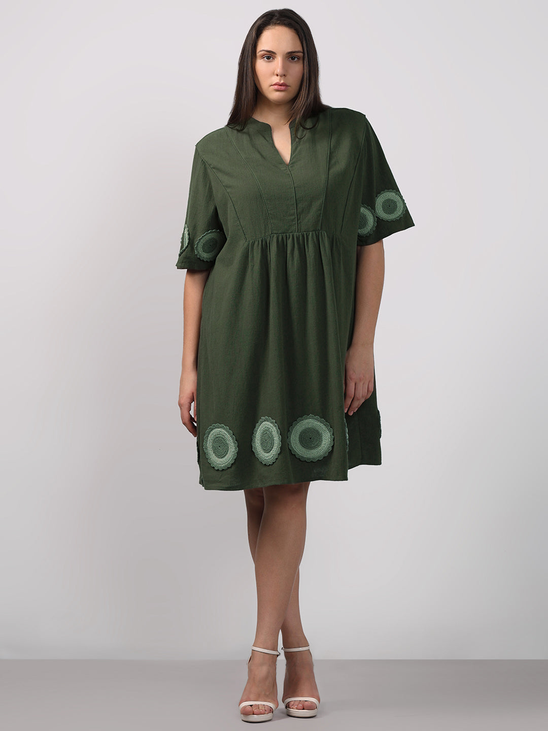 VERO MODA CURVE Dark Green Crochet Patch Detail Dress