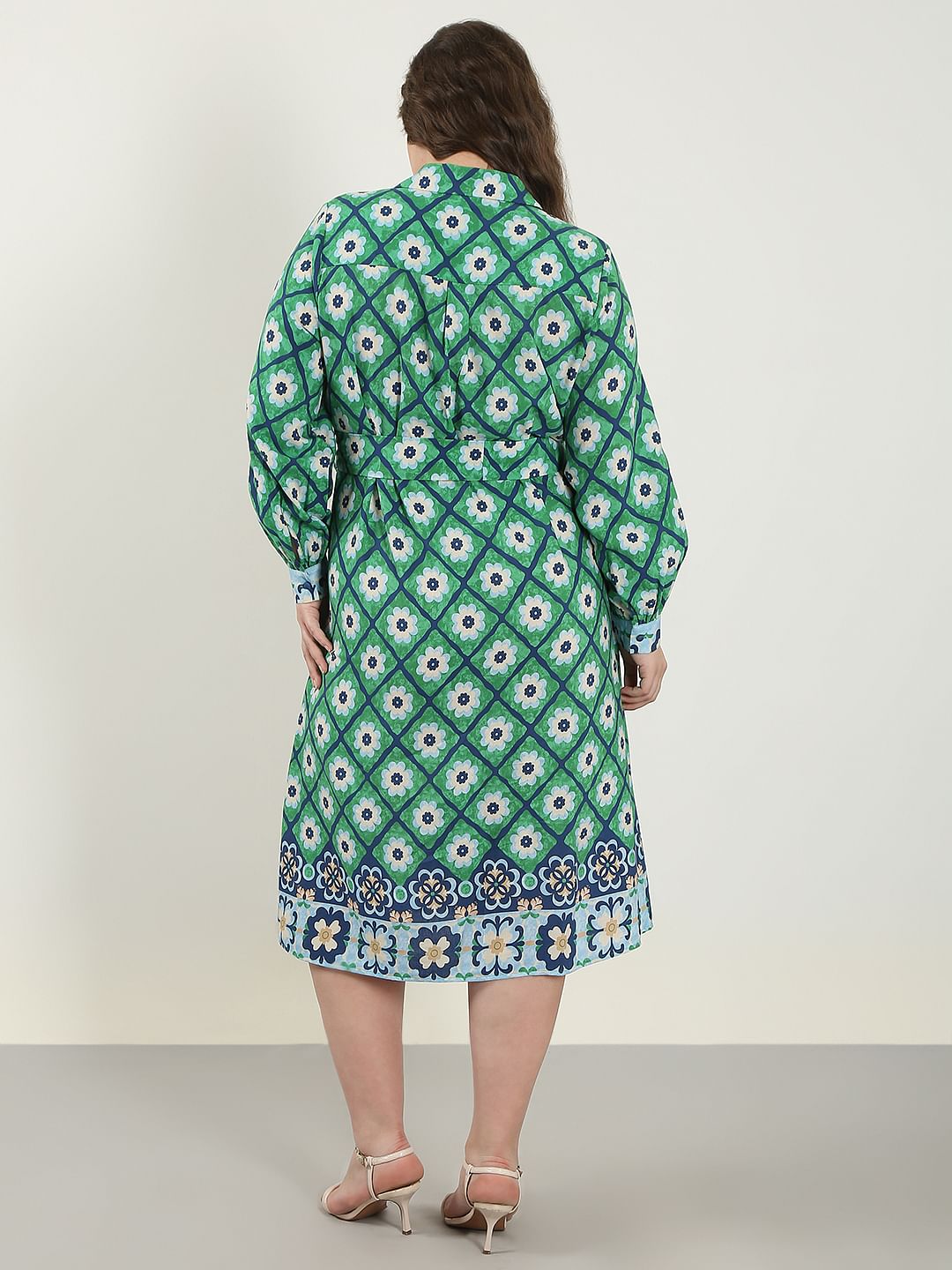 Curve Green Printed Shirt Dress
