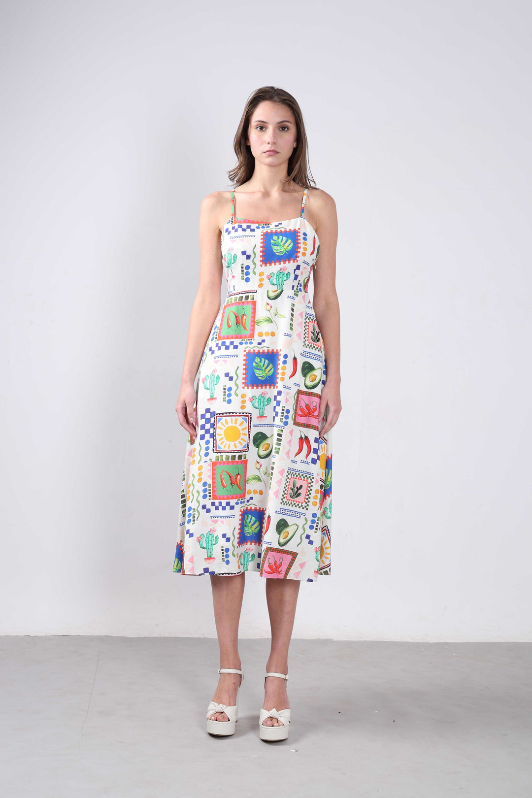 Vero Moda White Printed Midi Dress