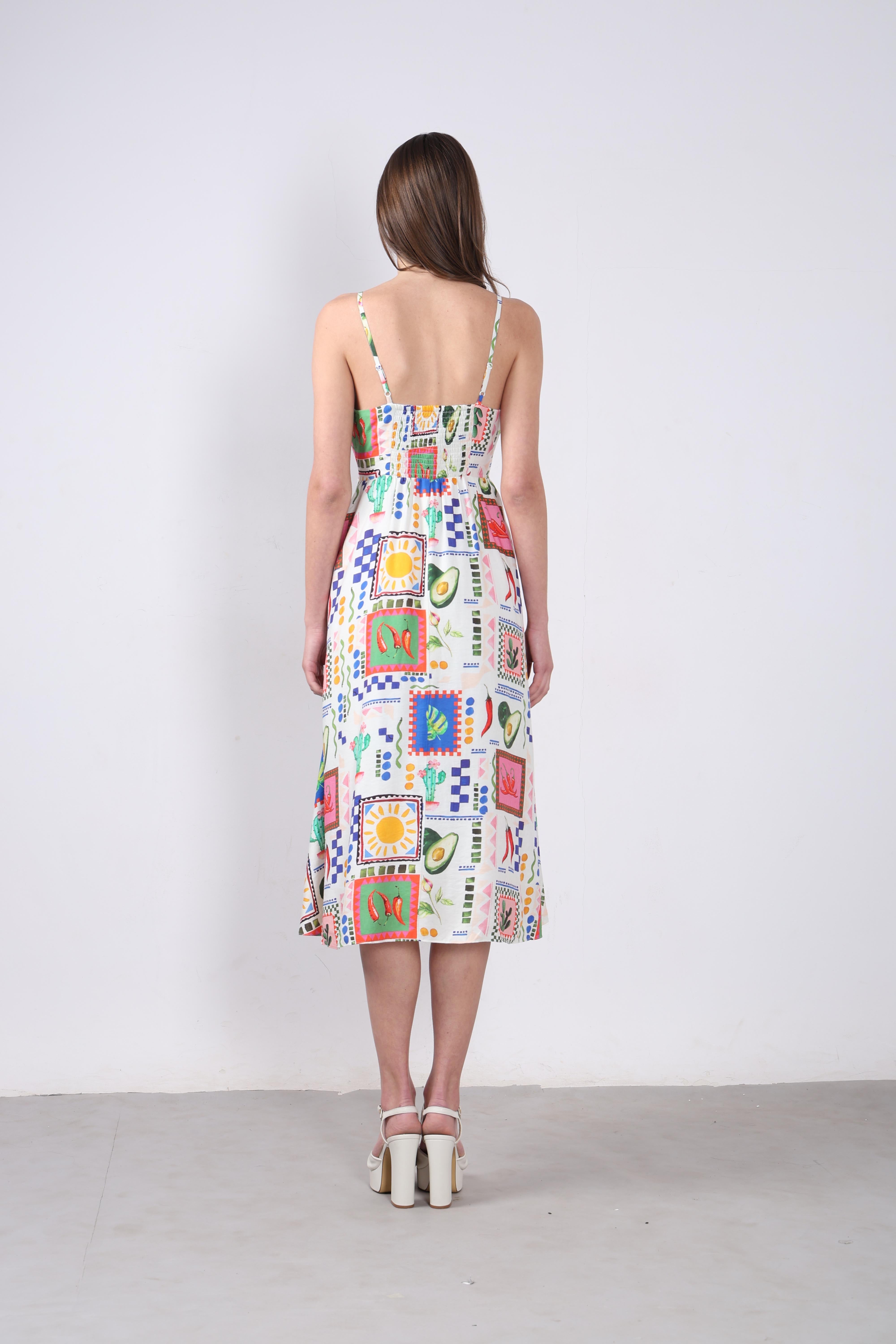 Vero Moda White Printed Midi Dress