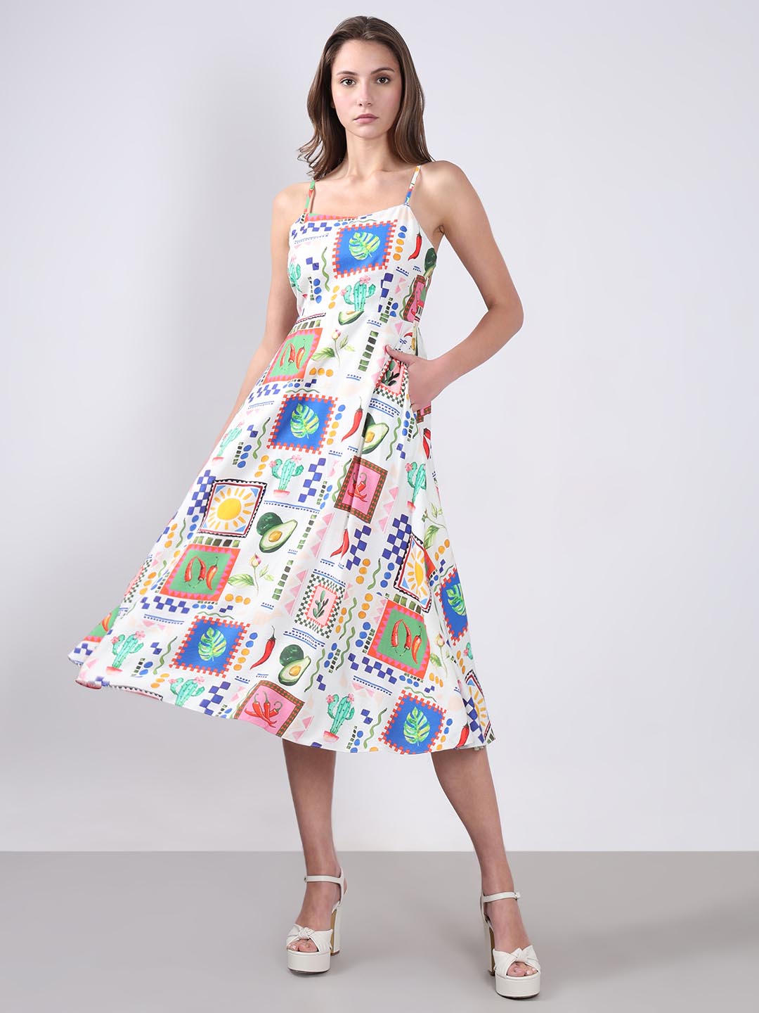 Vero Moda White Printed Midi Dress