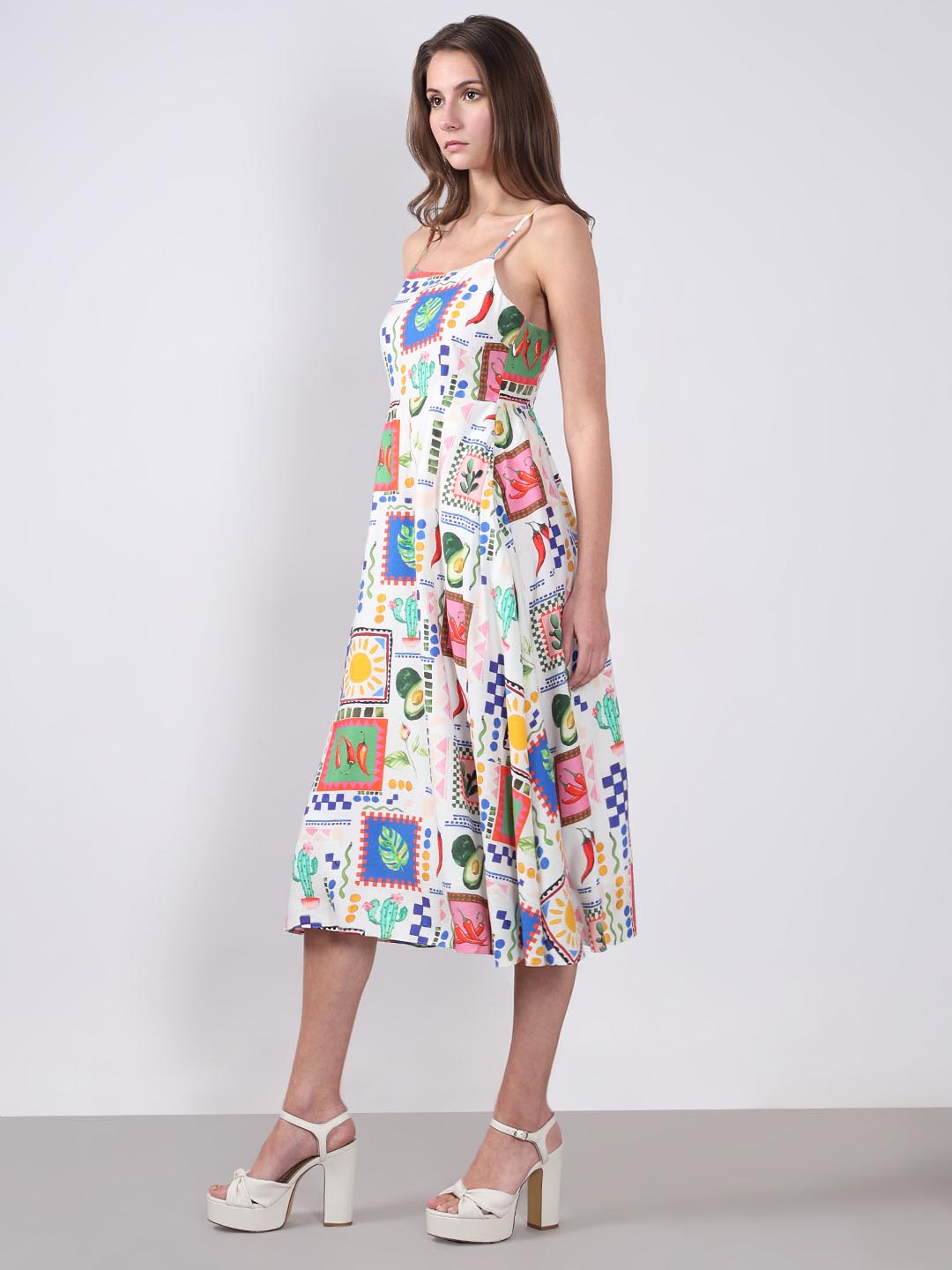 Vero Moda White Printed Midi Dress